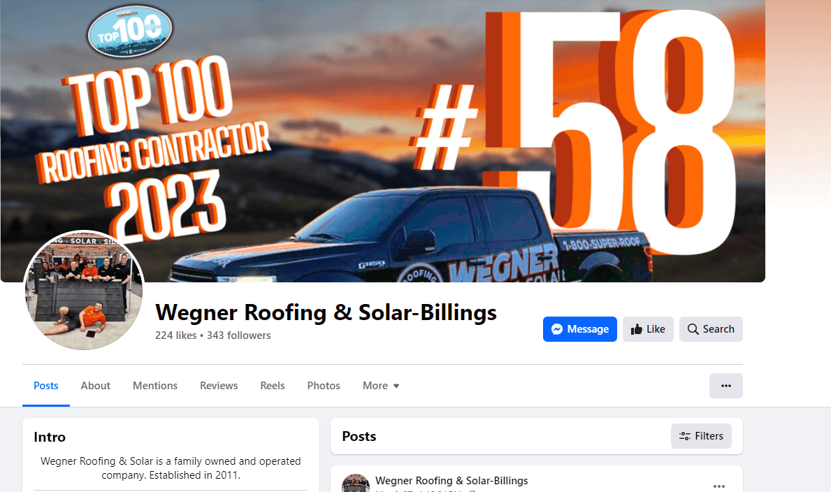 Wegner Roofing & Solar — Social Media